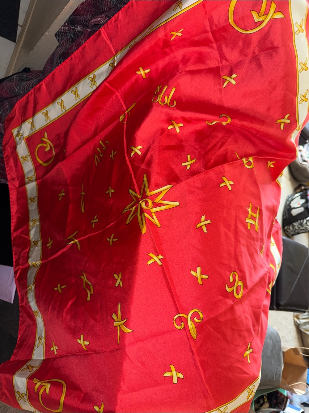 Paloma Picasso red silk Horoscope scarf 34" sqaure